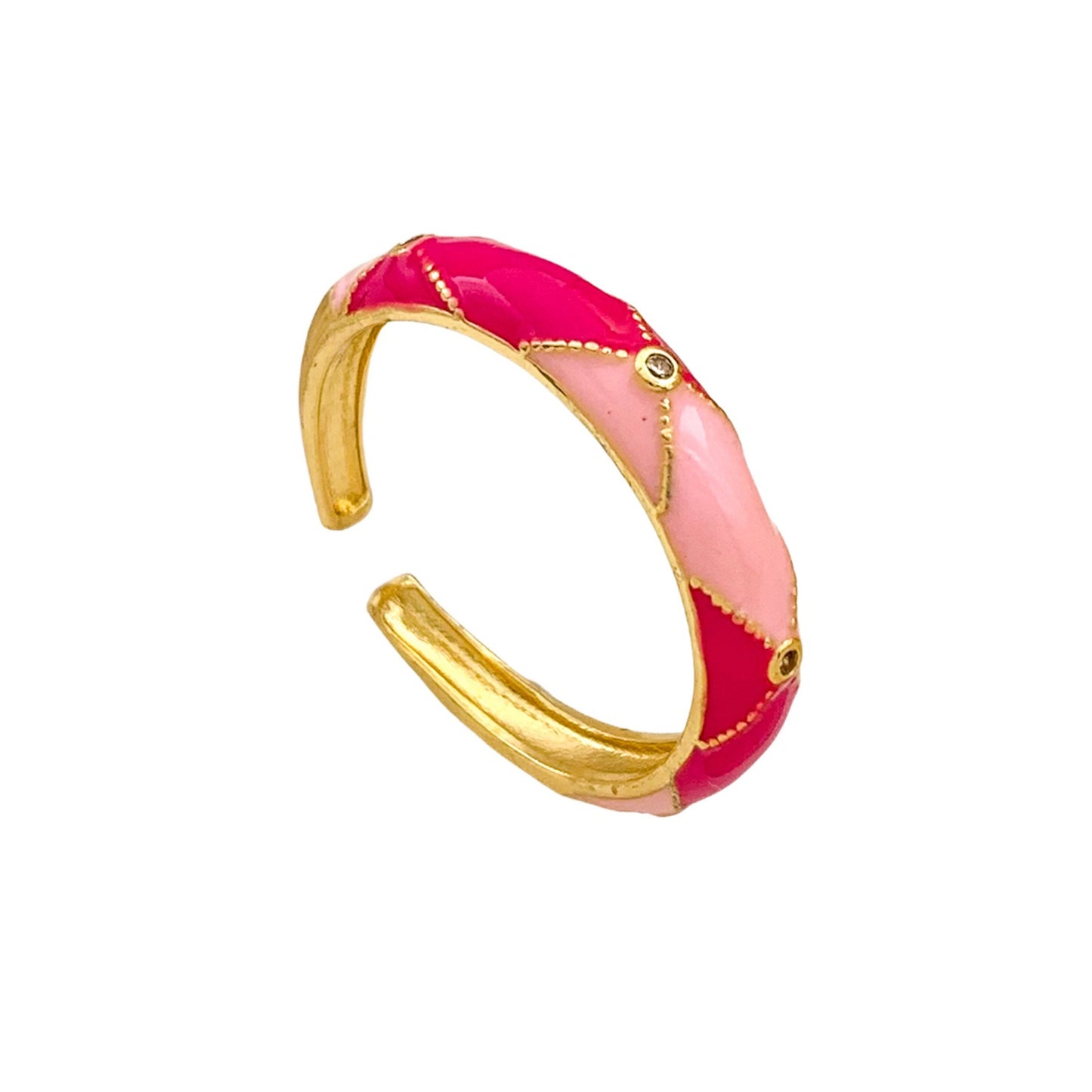Sweet Geometric Checkered Alloy Drip Oil Plated Adjustable Ring for Women