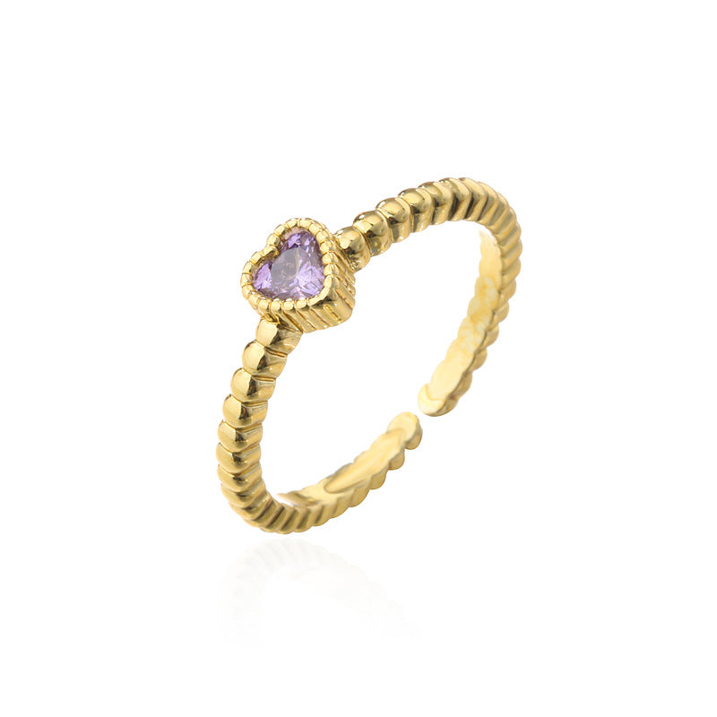 Minimalist Geometric Heart-Shaped Zirconia Ring for Women with Copper Base and 18K Gold Plating