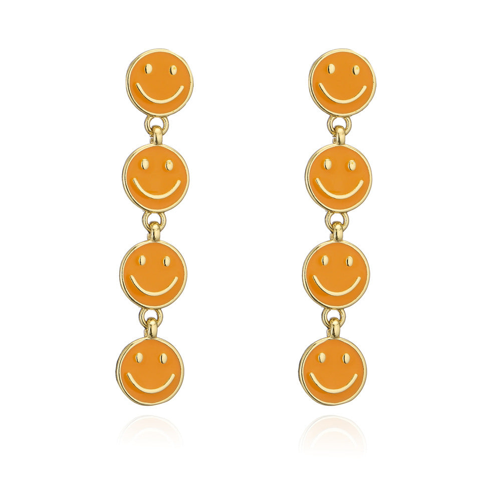 Original Design Geometric Copper Earrings with Enamel Smile Charm for Women