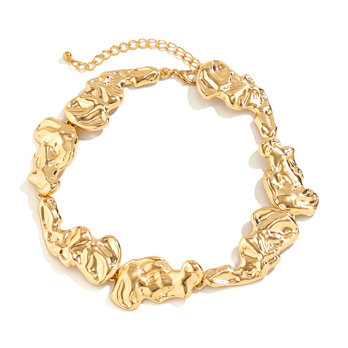 Irregular Geometric Lava Metal Choker Necklace for Women with Liquid-Wrinkle Texture and Handmade Chain