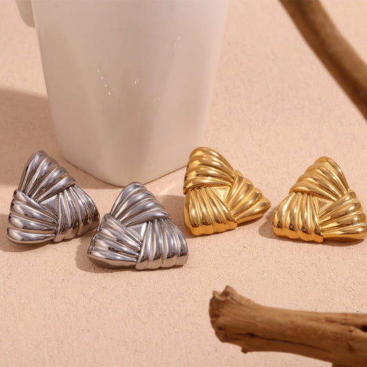 Orecchini da donna in acciaio inossidabile placcato oro 18 carati con triangolo geometrico ispirato al vintage