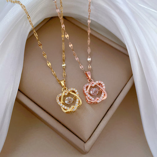 Collana Pendente Esagramma Minimalista in Acciaio al Titanio con Intarsio di Strass per Donne e Uomini