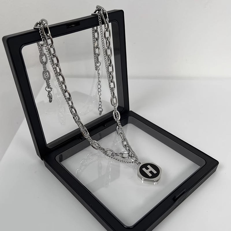 Hip Hop Style H-Shaped Pendant Necklace in Titanium Steel with Plated Finish for Unisex Wear