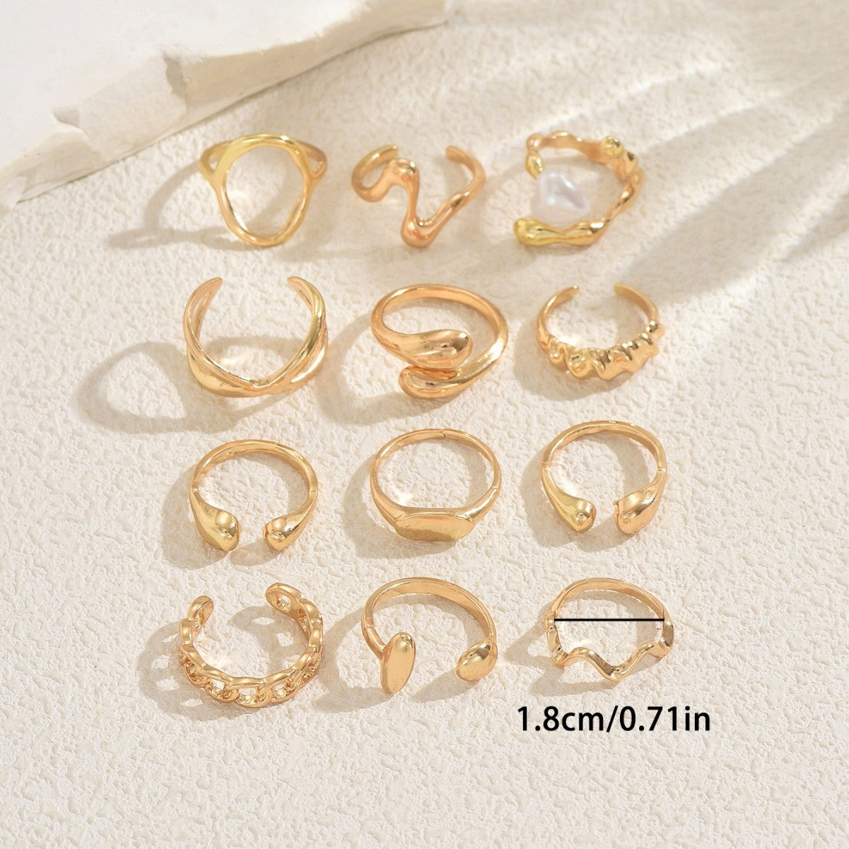 Conjunto de anillos abiertos minimalistas con forma de corazón geométrico con incrustaciones de perlas para mujer, joyería de moda de lujo de aleación de zinc
