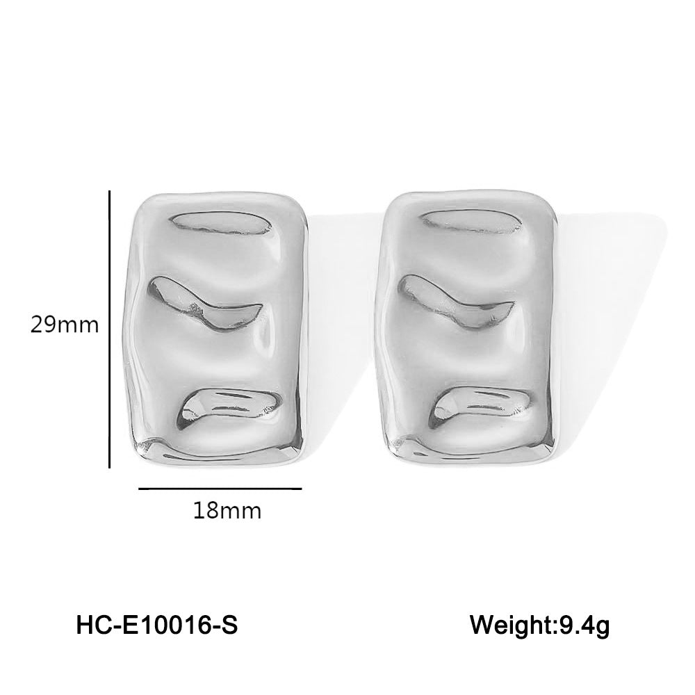 Minimalist Geometric Square Titanium Steel Earrings for Women with Plated Finish and Textured Pleated Detail