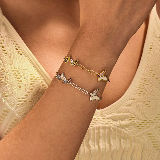 Minimalist Butterfly Shell Design Titanium Steel Bracelet for Women with Rhinestone Inlay and Plated Finish