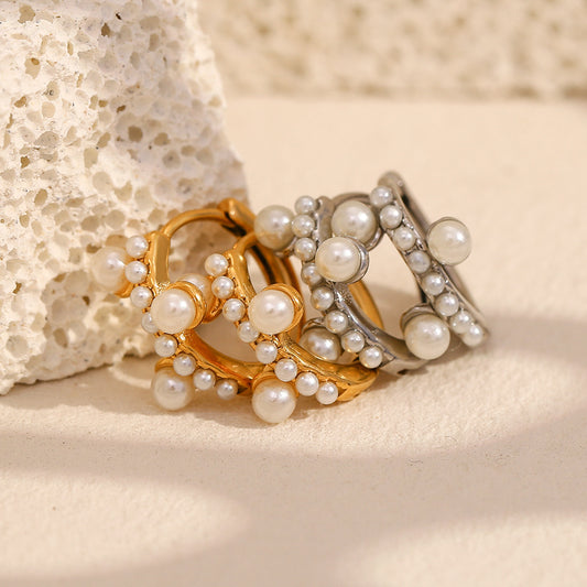 Orecchini da donna geometrici minimalisti in acciaio inossidabile placcati oro 18K con piccole perle