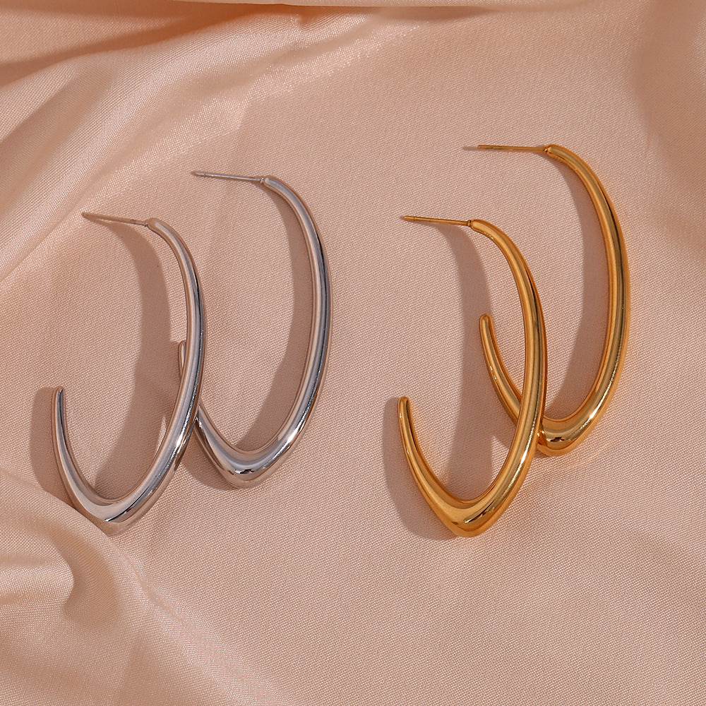 Minimalist Geometric Stainless Steel Hoop Earrings with Plated Finish for Women