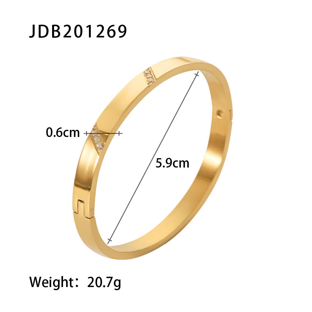 INS Style Geometric Titanium Steel Bracelet for Women with Zircon Inlay and Plated Finish