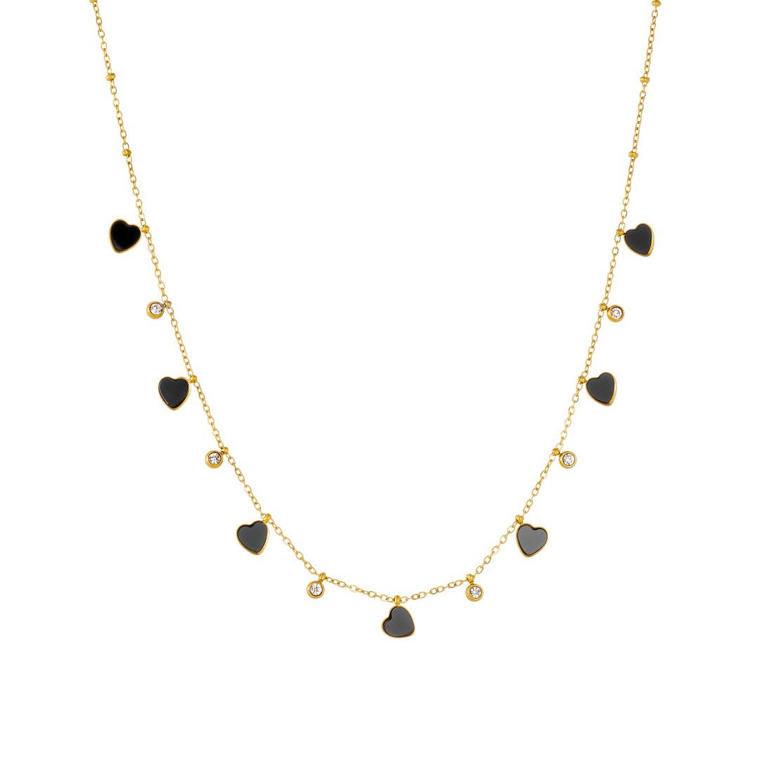 Minimalist Gold Plated Heart Rhinestone Inlay Stainless Steel Necklace for Women