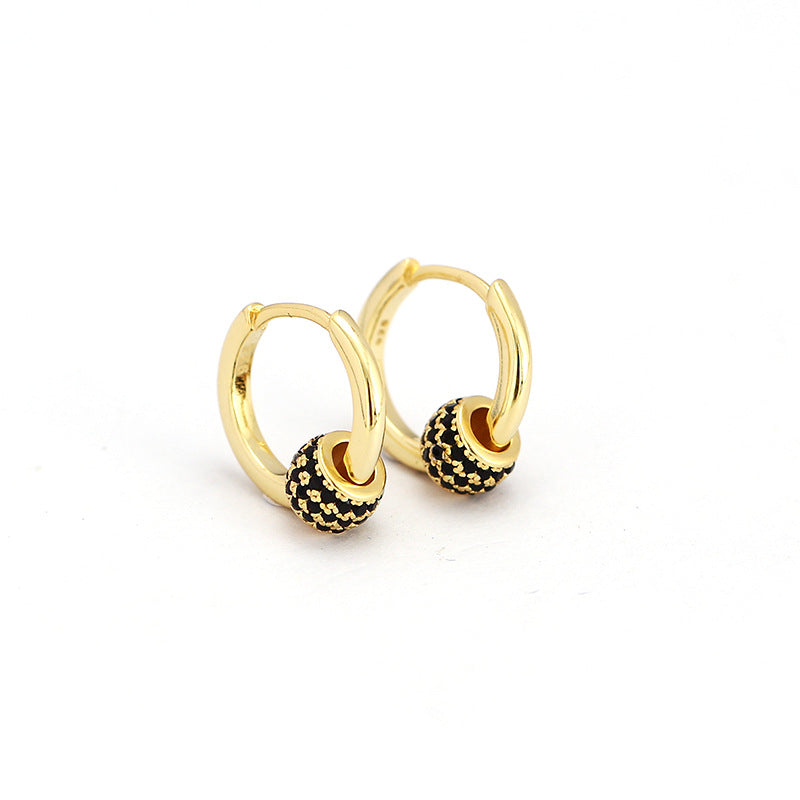 Sweet 925 Sterling Silver Geometric Lucky Bead Hoop Earrings for Women