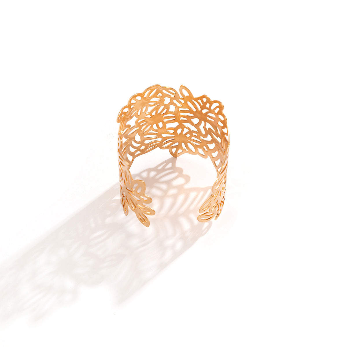 Minimalist Geometric Metal Bracelet with Hollow Floral and Leaf Motifs Electroplated for Women