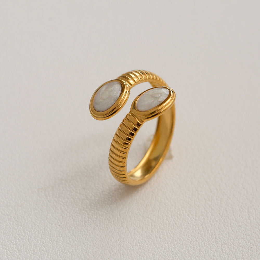 Anillo Minimalista de Acero de Titanio con Forma de Girasol, Bañado en Oro, Ajustable, para Mujer