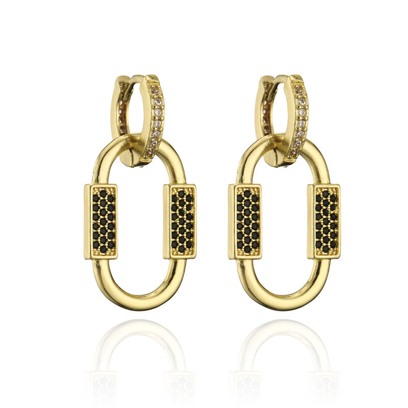 18K Gold Plated Geometric Brass Earrings with Cubic Zirconia for Women