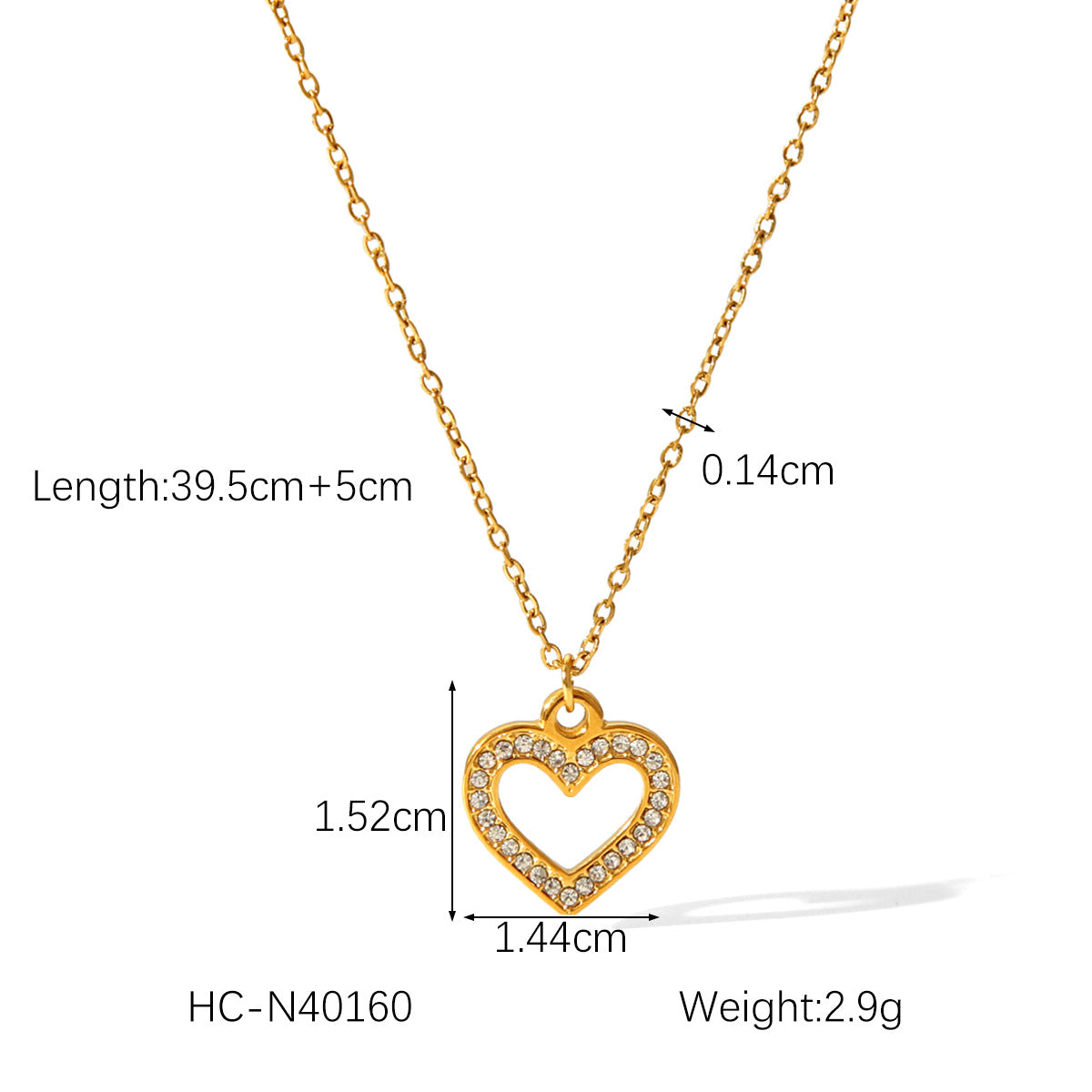 Minimalist Hollow Heart Pendant Necklace for Women Stainless Steel with Zircon Inlay Plated Titanium Steel Chain