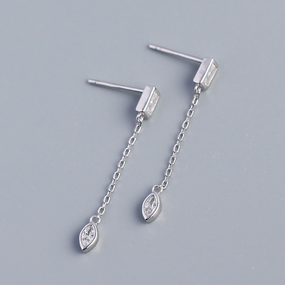 Orecchini pendenti da donna con nappine in argento sterling 925 minimalista, rettangolari intarsiati con diamanti
