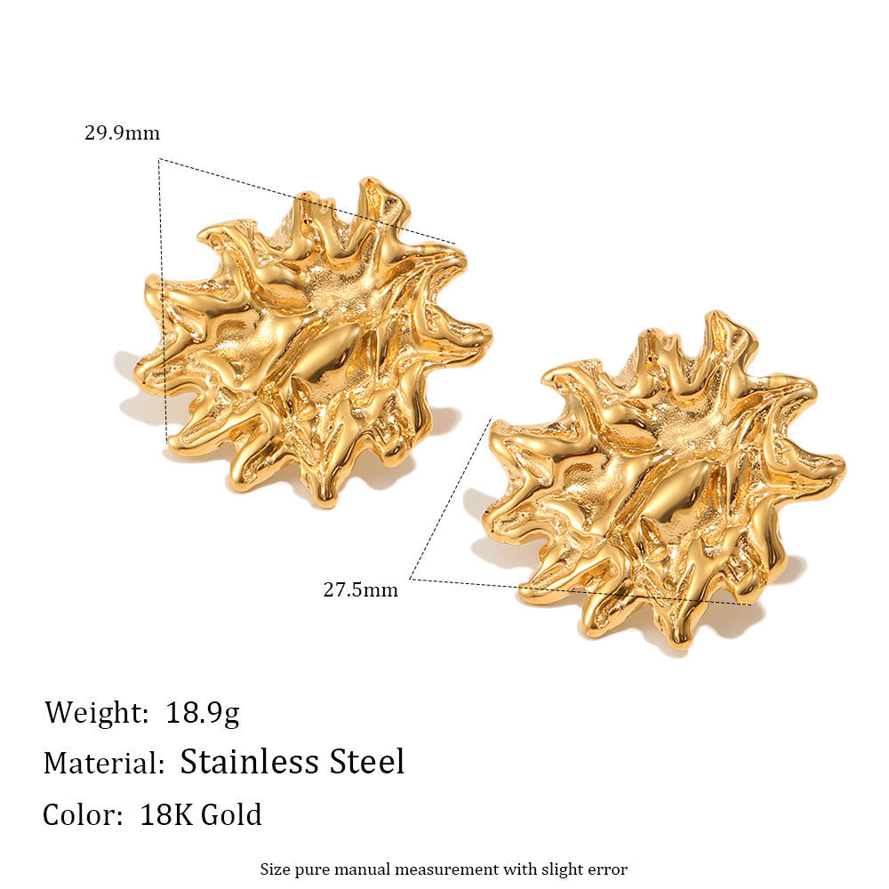 Elegant Minimalist 18K Gold Plated Stainless Steel Floral Stud Earrings for Women