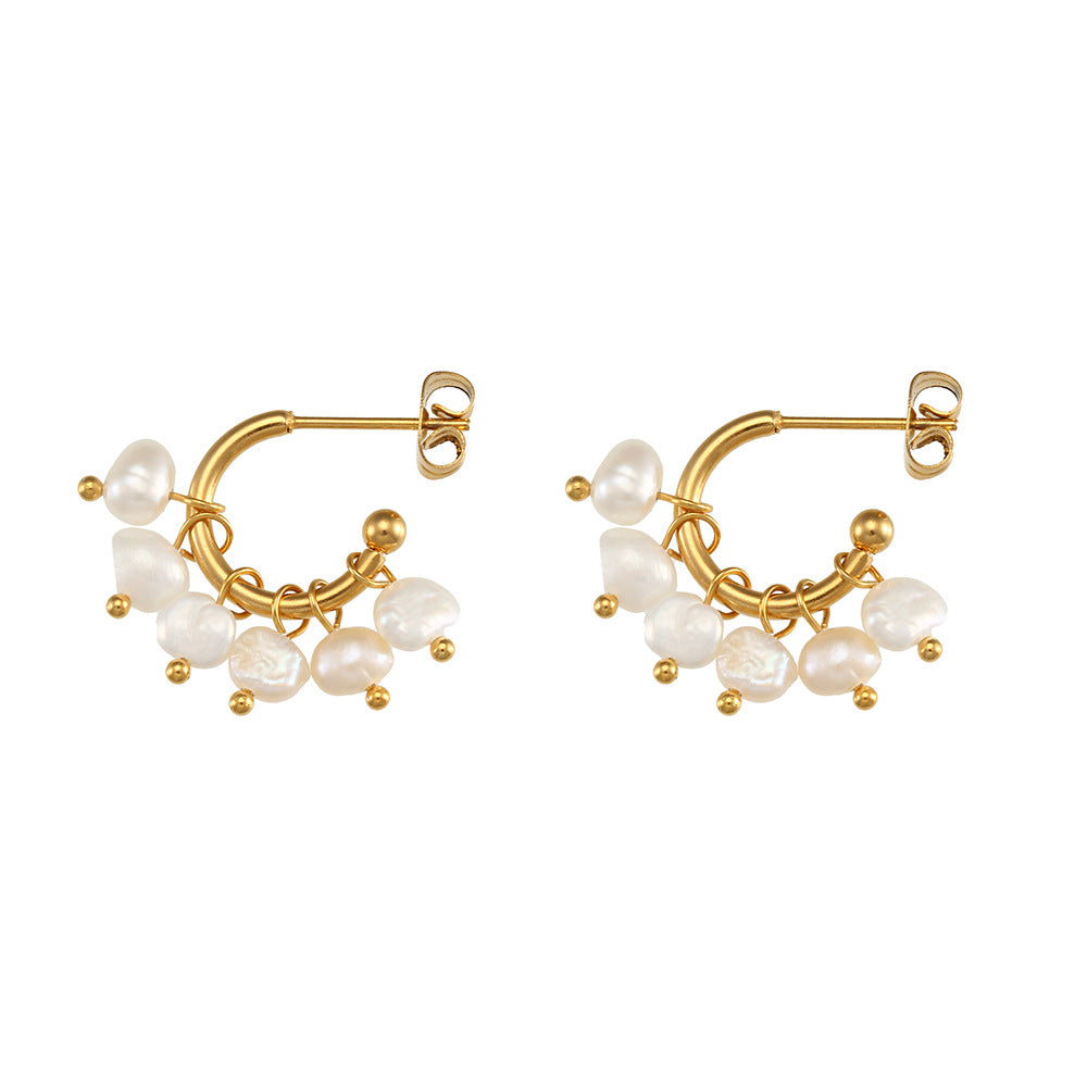 Minimalist Fresh Multi-Layer Pearl Earrings with Geometric Design in Plated Metal for Women