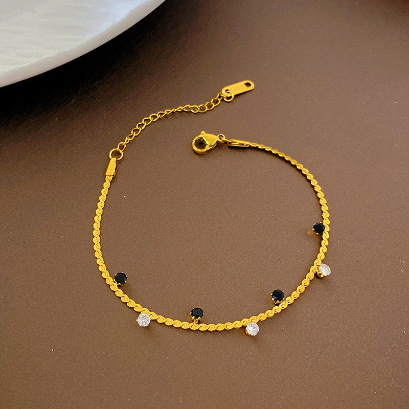 Gold Plated Titanium Steel Braided Rope Chain Bracelet with Geometric Rhinestone Faceted Design