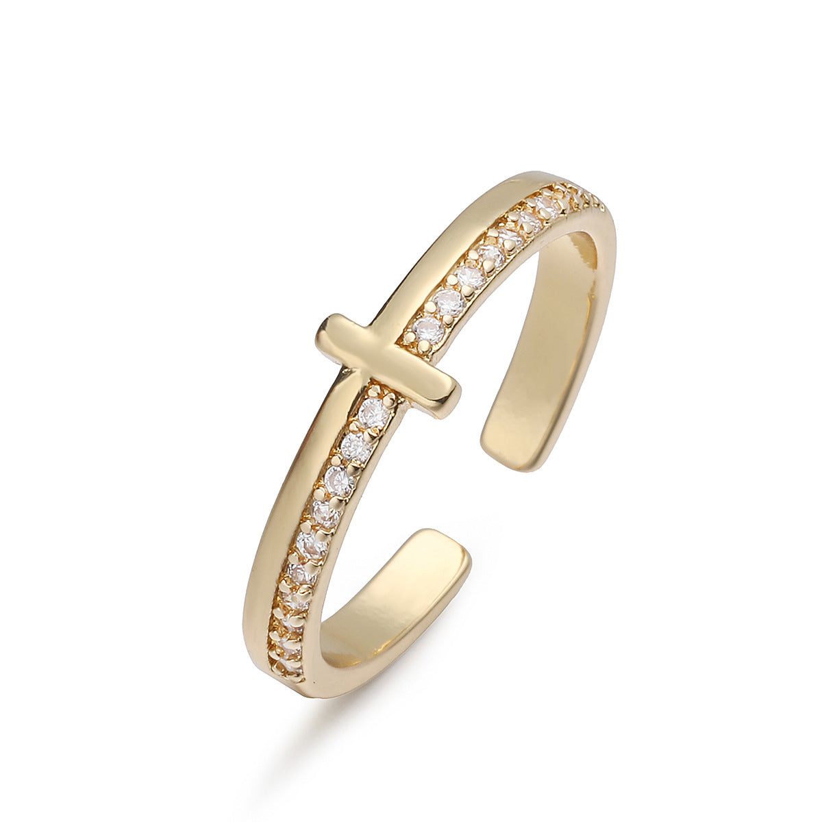 Minimalist 18K Gold Plated Brass Cross Ring with Cubic Zirconia for Women