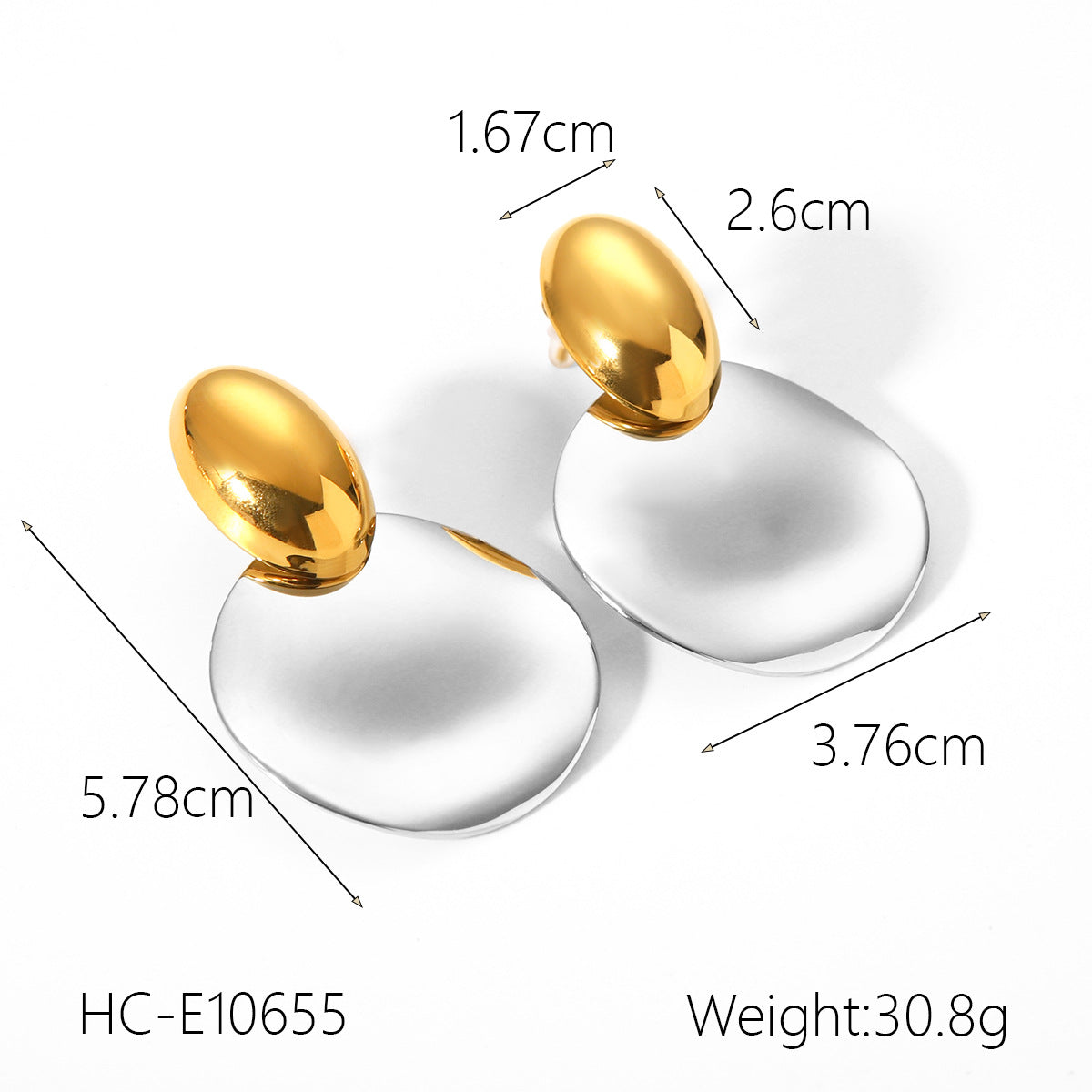 Orecchini a perno da donna in acciaio inossidabile con texture geometrica, placcatura in oro e argento e design a stella a cinque punte