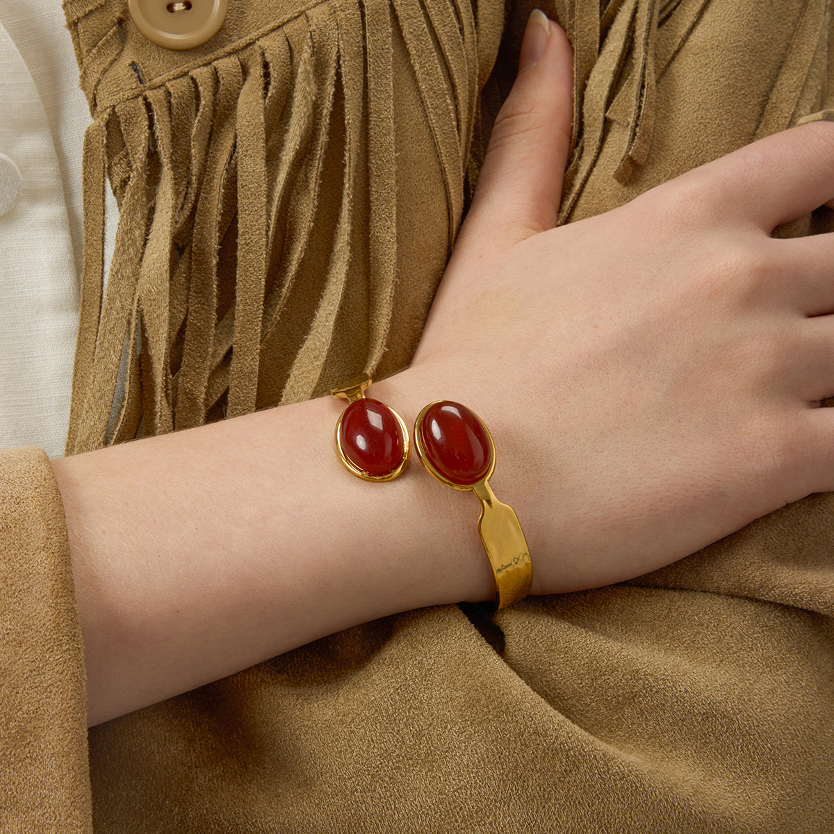 Bracciale In Acciaio Inossidabile Color Oro Placcato Oro Con Intarsi Di Agata In Stile Pendolare Moda