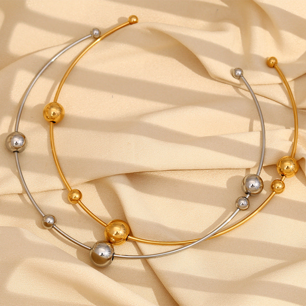 Collana Girocollo da Donna in Acciaio Inossidabile Placcato Oro 18K con Perline Rotonde Geometriche Minimaliste