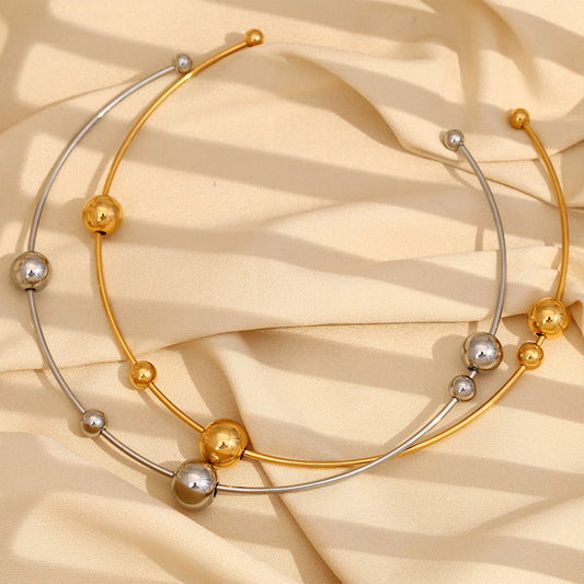 Collana Girocollo da Donna in Acciaio Inossidabile Placcato Oro 18K con Perline Rotonde Geometriche Minimaliste