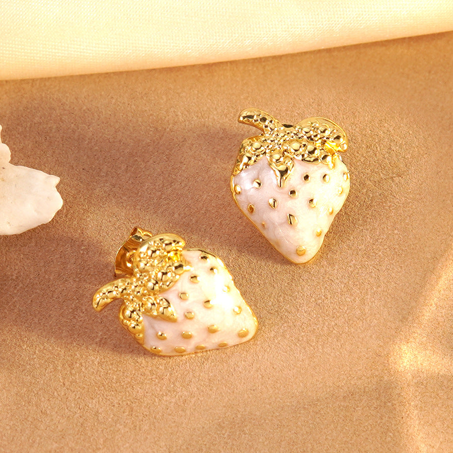 Sweet Drip Oil Stainless Steel Strawberry Earrings