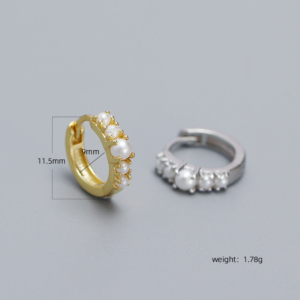 Luxury Elegant 925 Sterling Silver Round Geometric Pearl Plated Earrings