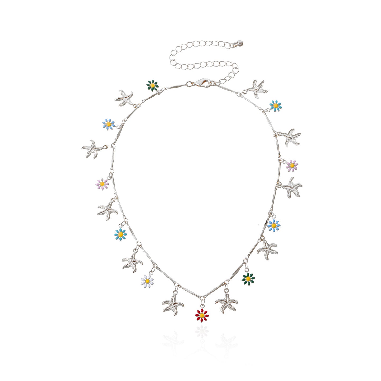 Hawaiian Style Floral Necklace with Starfish and Daisy Pendant in Alloy with Plated Finish on Straight Tube Chain