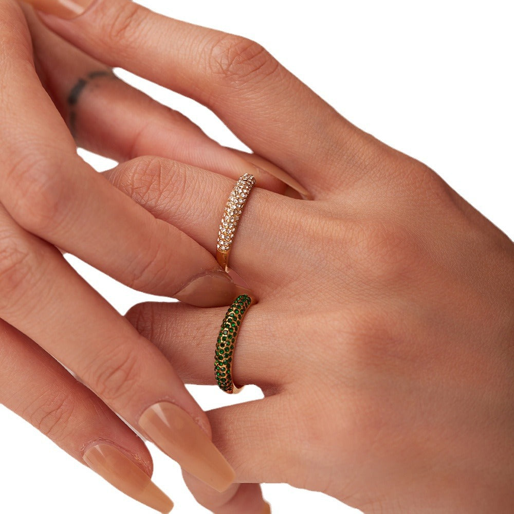 INS Style Geometric Titanium Steel Ring with 18K Gold Plating and Zircon Inlay for Women