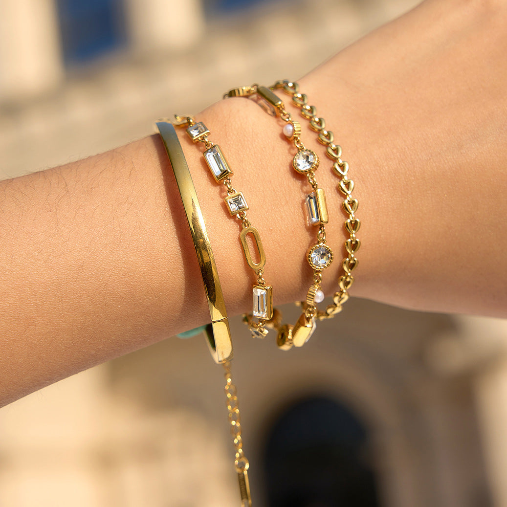 Elegant Geometric Stainless Steel Plated Rhinestone Bracelet for Women