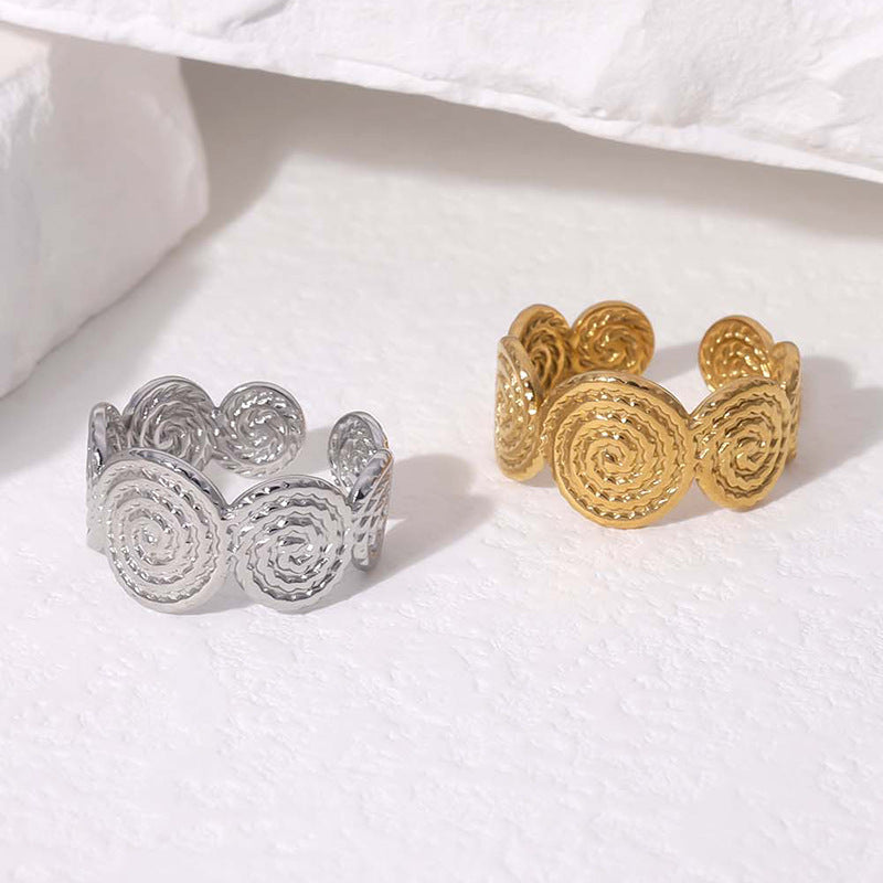 Vintage Geometric Open-Style Titanium Steel Ring for Women with Plated Finish, Non-Fading Stainless Steel Index Finger Band