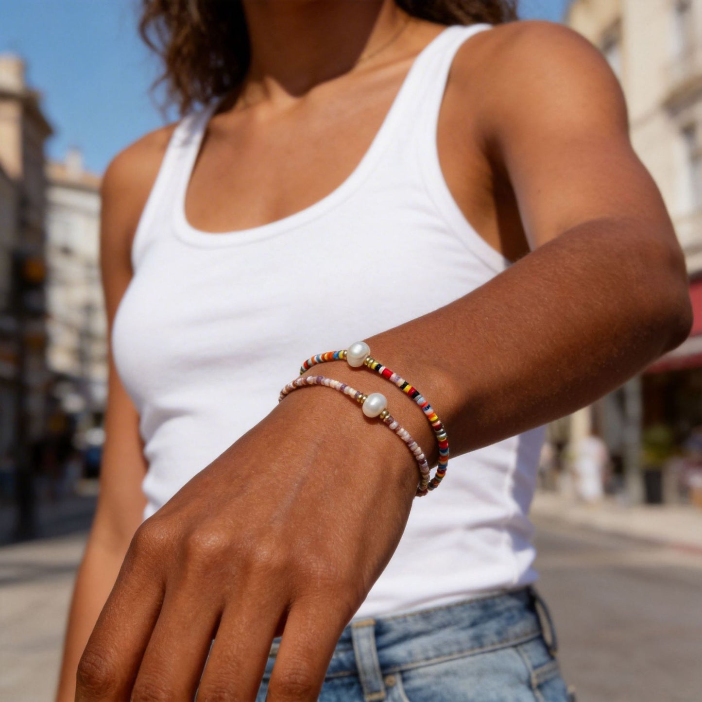 Sweet Geometric Glass Seed Pearl Bracelet