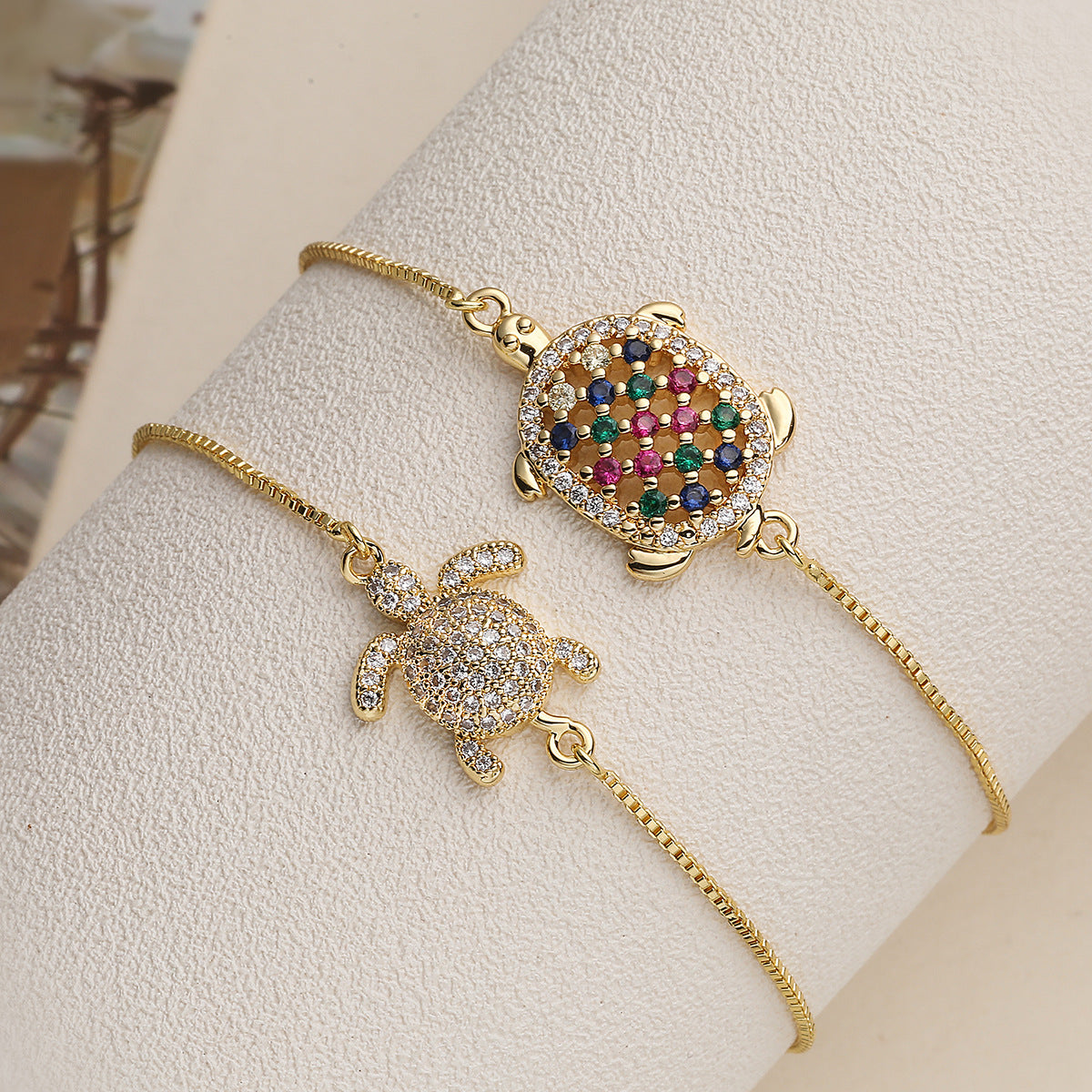 Luxury Gold Plated Brass Turtle Bracelet with Cubic Zirconia for Women