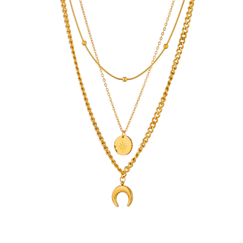 Collana alla moda con ciondolo a luna geometrico minimalista in acciaio inossidabile con charm in acciaio al titanio e finitura galvanica per donna