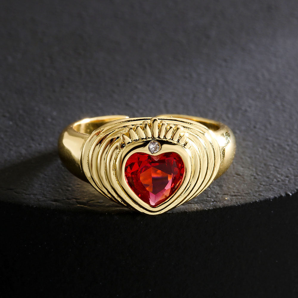 Anello aperto geometrico stile vintage da donna in rame placcato oro 18K con intarsio di zirconi