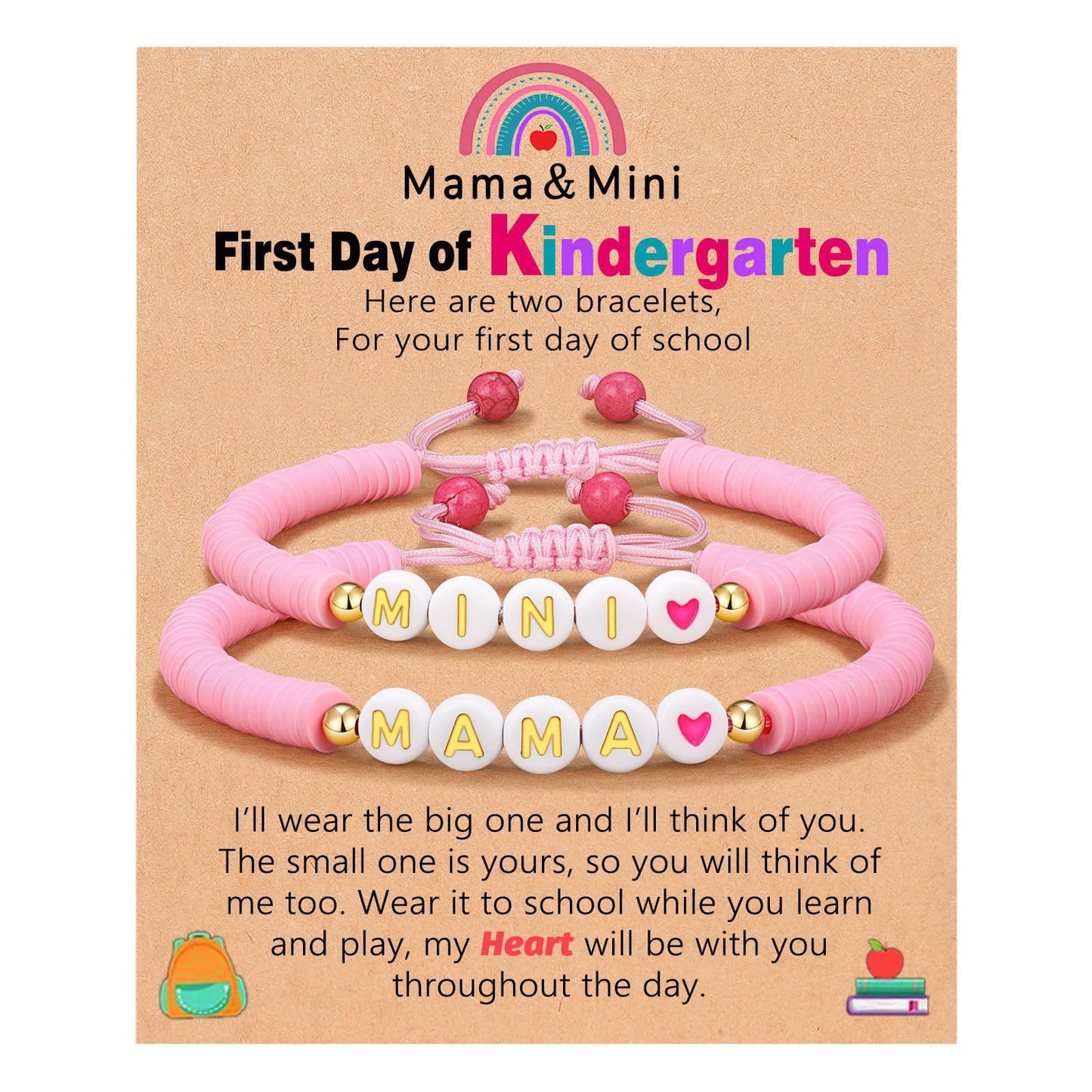 Sweet Geometric Heart Letter Resin Bracelet Set for Kids First Day of School Gift