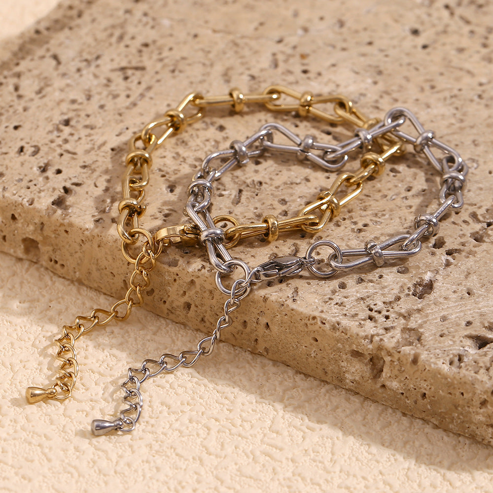 Minimalist Bow-Shaped Stainless Steel Plated 14K Gold Handcrafted Bracelet for Women