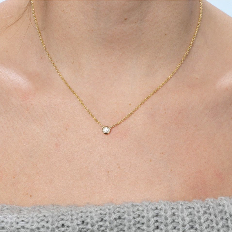 Minimalist Oval Geometric Pendant Necklace in Copper with Rhinestone Inlay and Gold Plating for Women