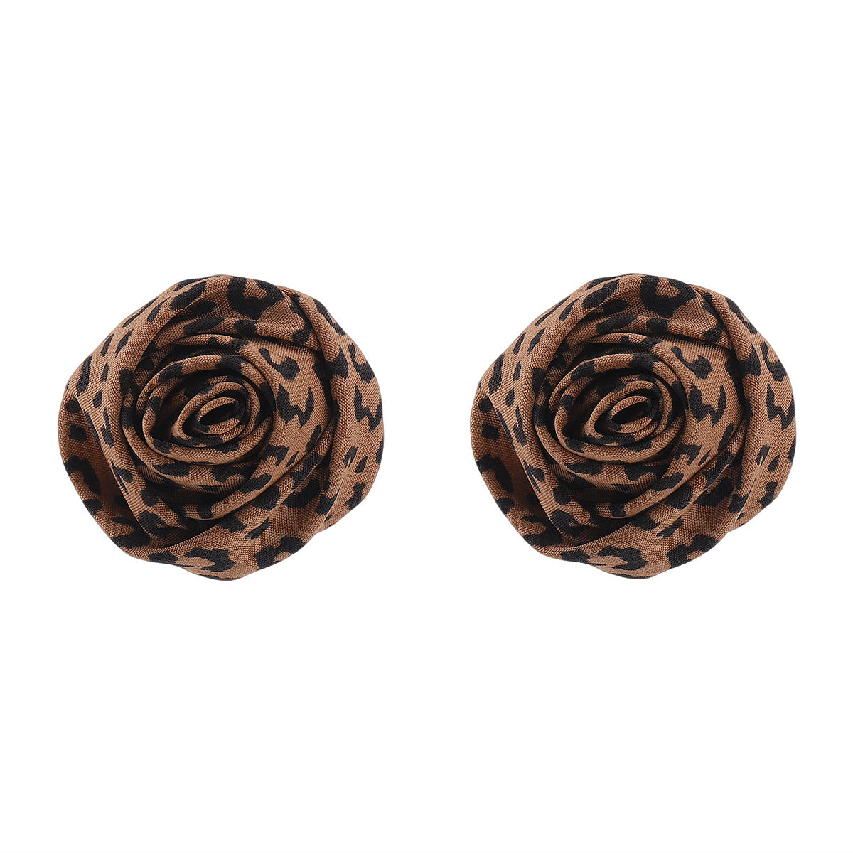 Fashionable Floral Leopard Print Rose Fabric Stud Earrings for Women with Alloy Base and Handcrafted Finish