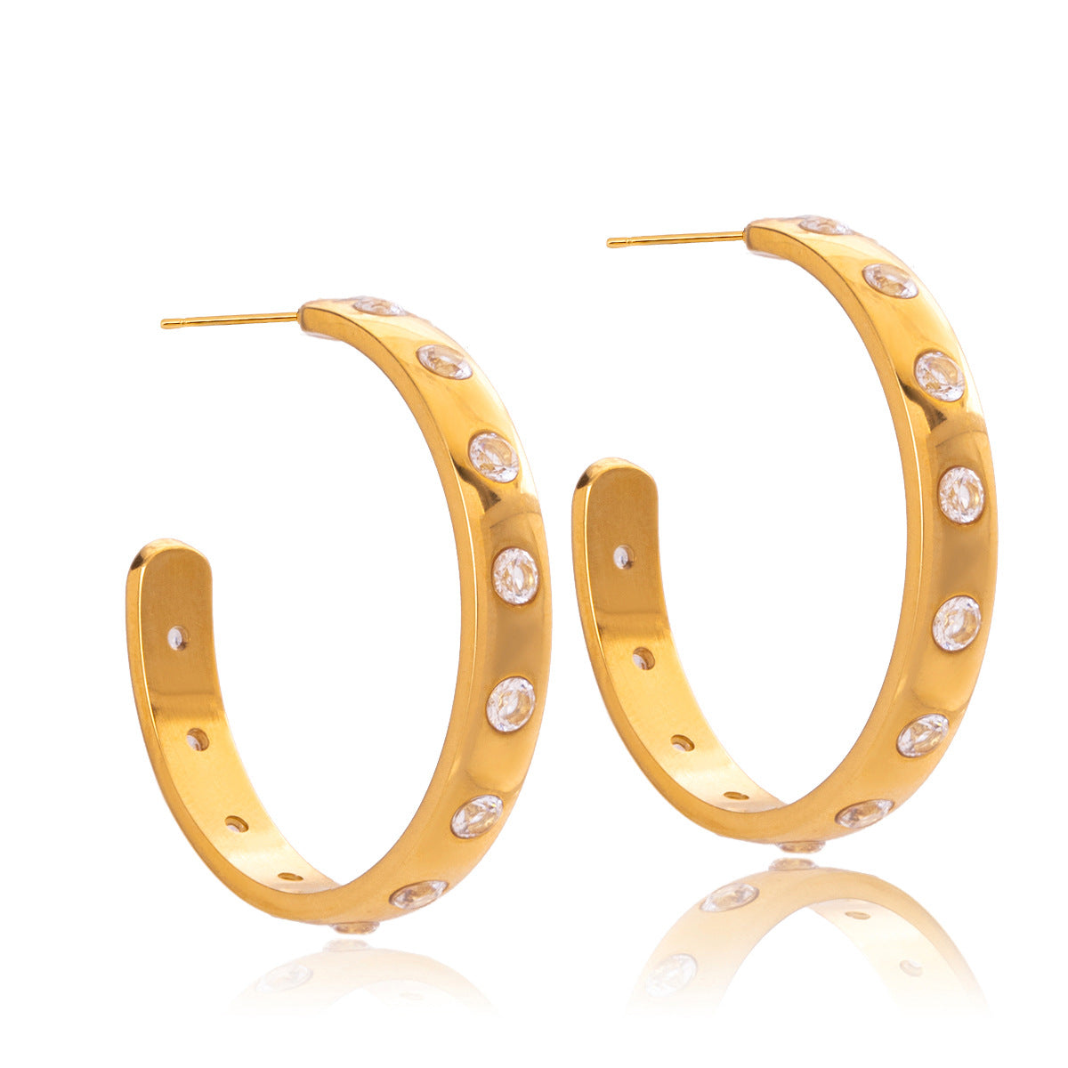 Pendientes geométricos en forma de C de acero de titanio con incrustaciones de circonita, chapados, para mujer, a la moda e hipoalergénicos