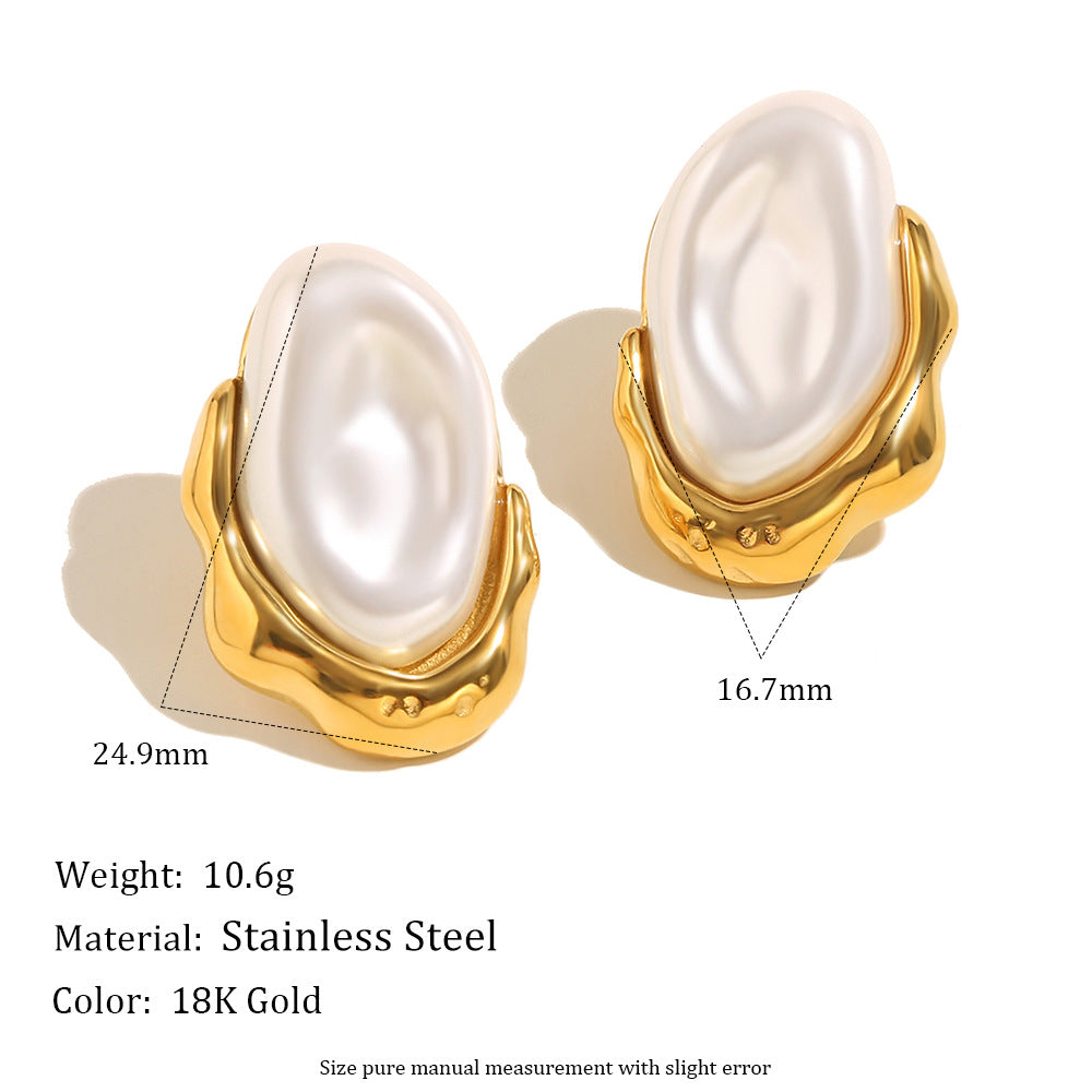 Elegantes pendientes de acero inoxidable estilo barroco con baño de oro de 18 quilates y perlas sintéticas para mujer
