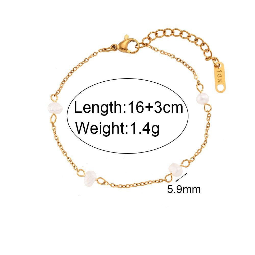 Minimalist Geometric Pearl Pendant Necklace and Bracelet Set in Titanium Steel with Plated Finish for Women