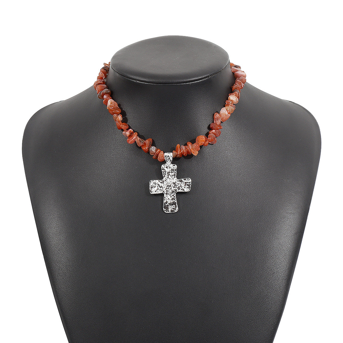 Collar con colgante de piedra irregular geométrica vintage con diseño de cruz en acabado chapado en aleación para mujer