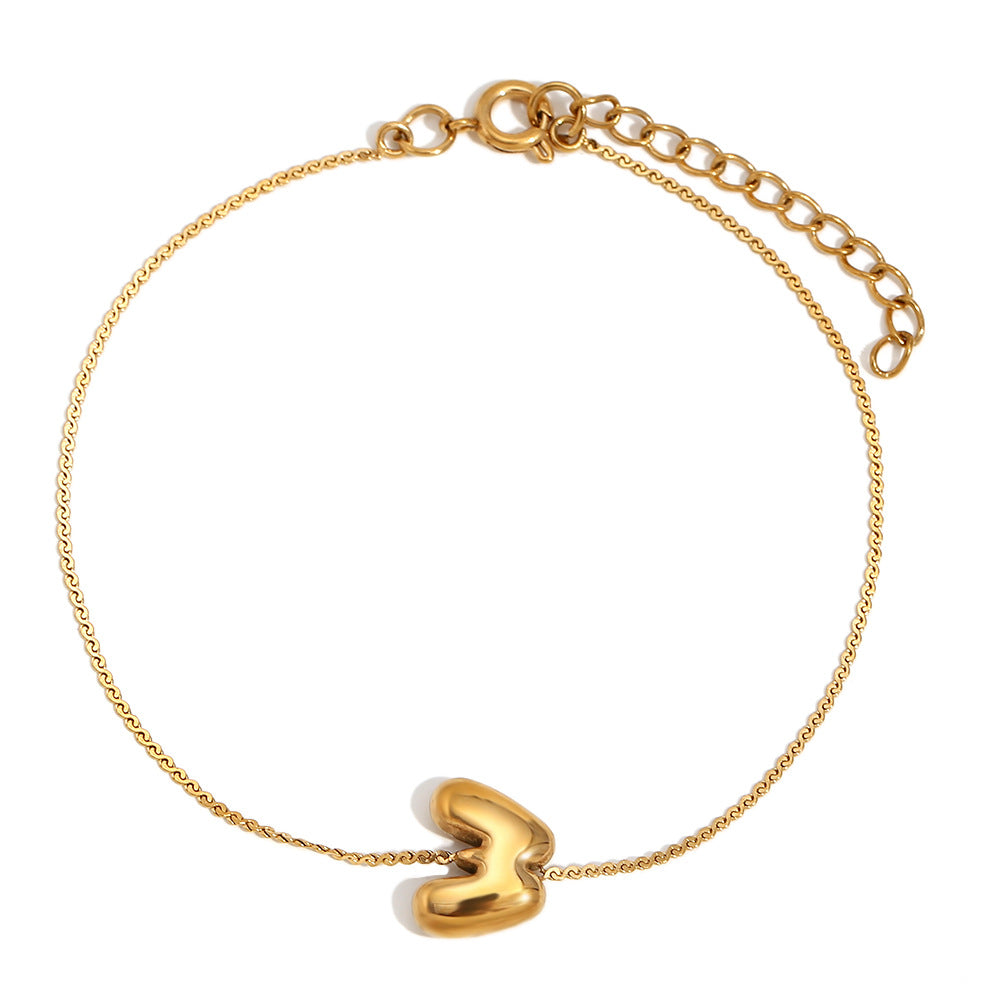 Pulsera de Burbujas para Mujer de Acero Inoxidable con Letra S Minimalista y Chapado en Oro de 18K