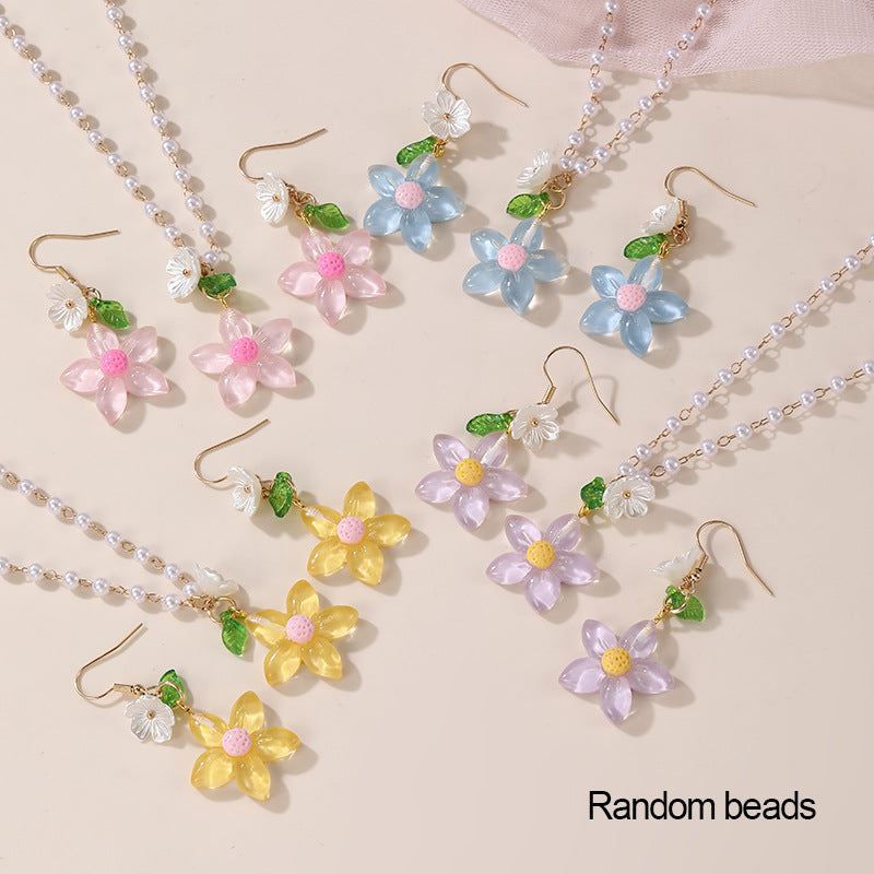 Minimalist Floral Lily of the Valley Necklace Set with Resin Pendant and Beaded Chain for Girls Aged 3 to 10 Years