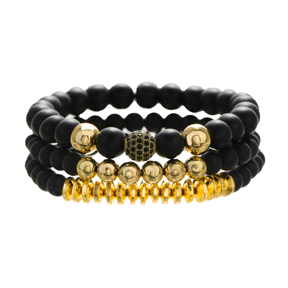 Geometric Round Brass Alloy Bracelet with Cubic Zirconia Inlay Handmade Beaded Stretch Design for Unisex