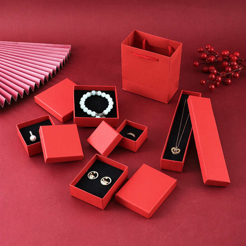 Caja Rígida Roja de Papel para Joyería de Pendientes, Pulseras, Collares, Anillos y Colgantes con Inserto de Espuma